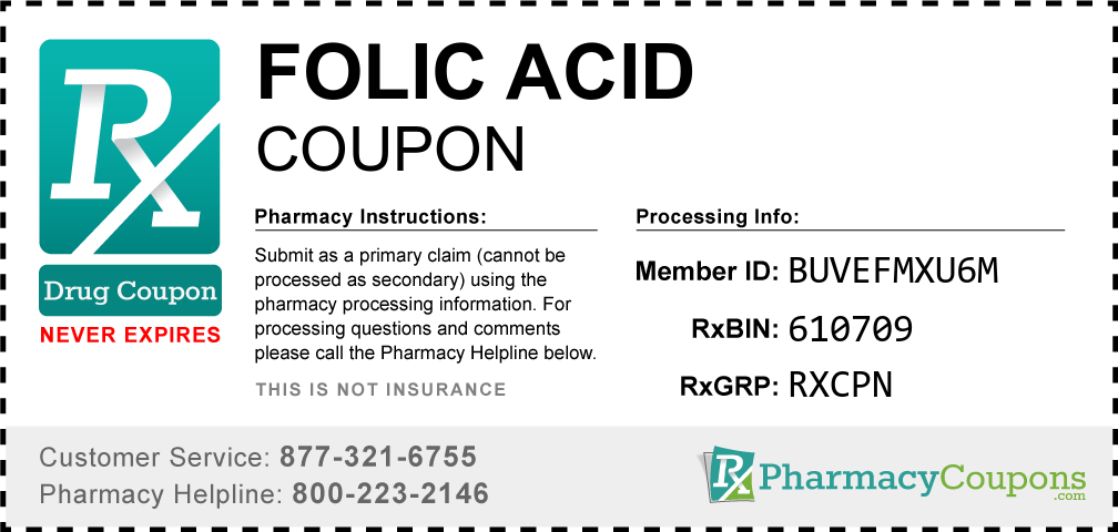Folic acid Prescription Drug Coupon with Pharmacy Savings
