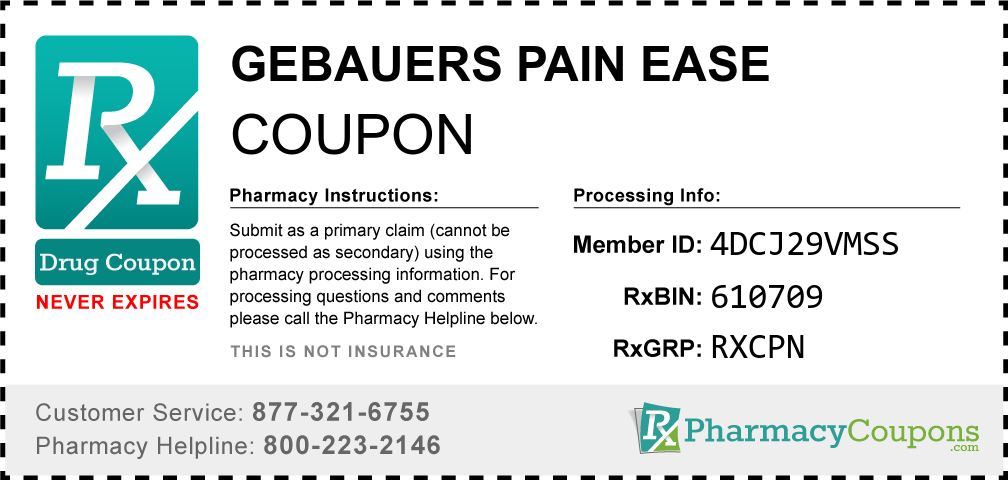 Gebauers pain ease Prescription Drug Coupon with Pharmacy Savings
