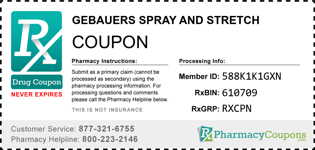 Gebauers spray and stretch Prescription Drug Coupon with Pharmacy Savings