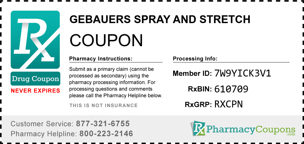 Gebauers spray and stretch Prescription Drug Coupon with Pharmacy Savings