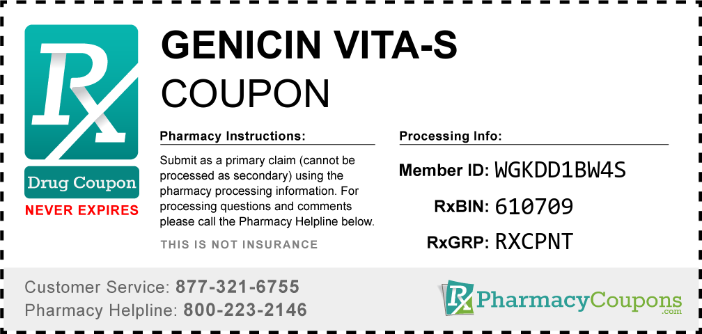 Genicin vita-s Prescription Drug Coupon with Pharmacy Savings