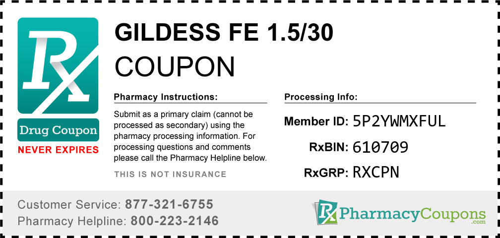 Gildess fe 1.5/30 Prescription Drug Coupon with Pharmacy Savings
