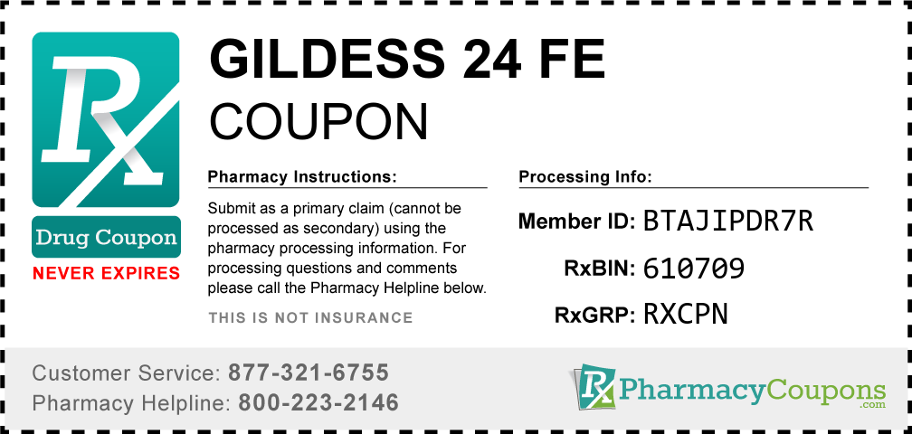 Gildess 24 fe Prescription Drug Coupon with Pharmacy Savings