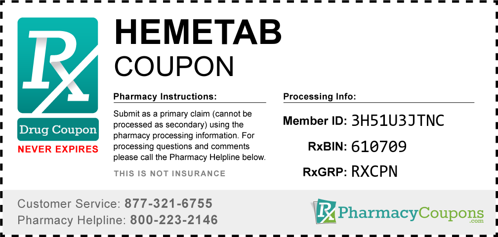 Hemetab Prescription Drug Coupon with Pharmacy Savings