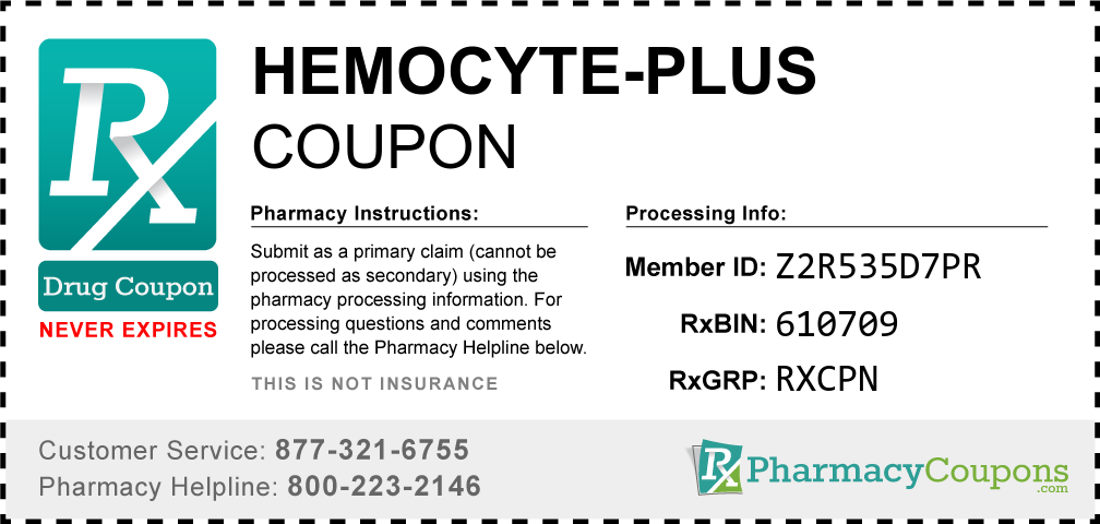 Hemocyte-plus Prescription Drug Coupon with Pharmacy Savings