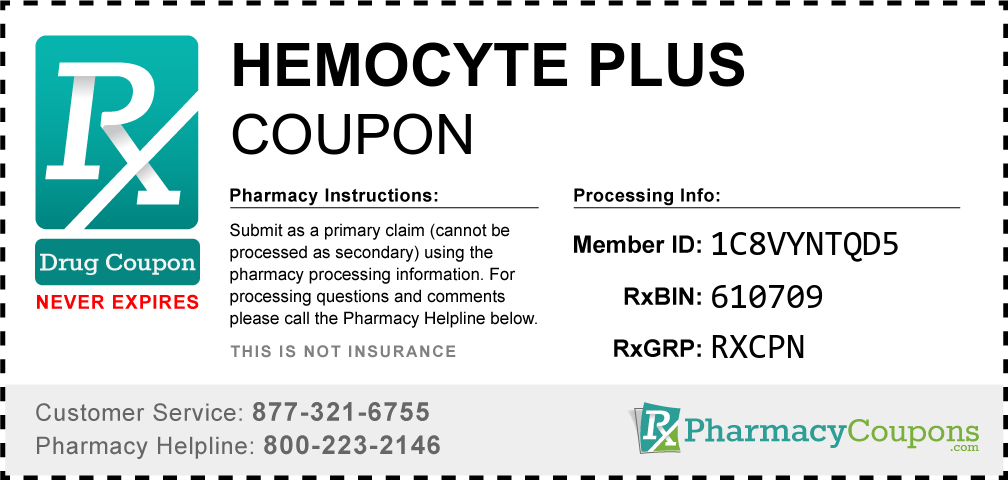 Hemocyte plus Prescription Drug Coupon with Pharmacy Savings