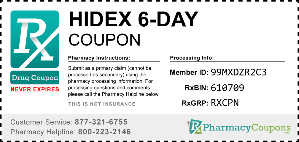 Hidex 6-day Prescription Drug Coupon with Pharmacy Savings