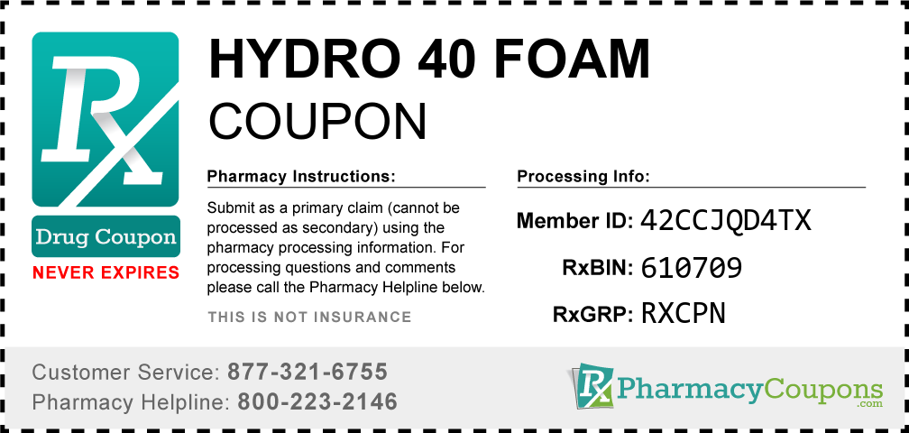 Hydro 40 foam Prescription Drug Coupon with Pharmacy Savings