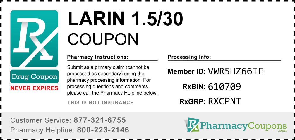 Larin 1.5/30 Prescription Drug Coupon with Pharmacy Savings