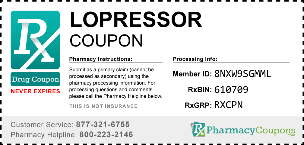 Lopressor Prescription Drug Coupon with Pharmacy Savings