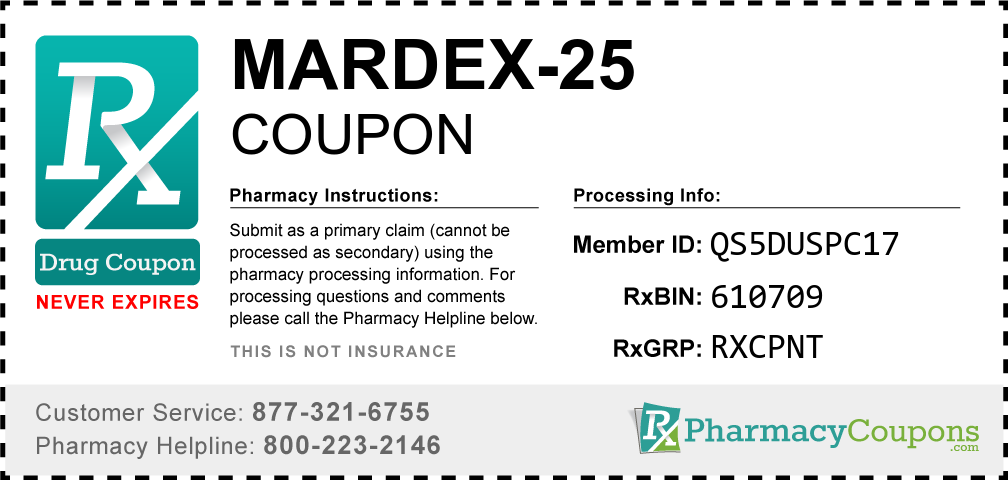 Mardex-25 Prescription Drug Coupon with Pharmacy Savings