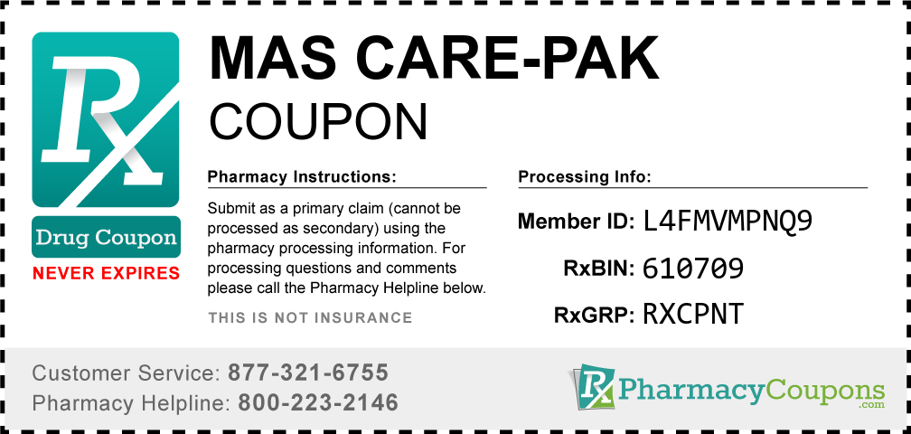 Mas care-pak Prescription Drug Coupon with Pharmacy Savings