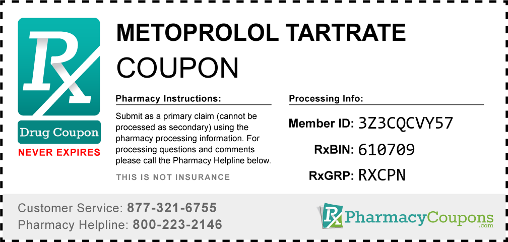 Metoprolol tartrate Prescription Drug Coupon with Pharmacy Savings