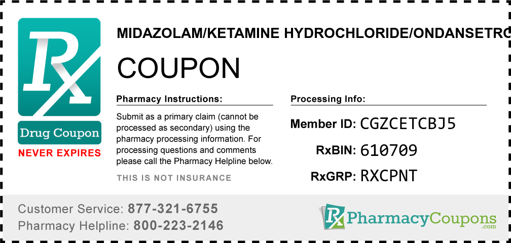 Midazolam/ketamine hydrochloride/ondansetron hydrochloride Prescription Drug Coupon with Pharmacy Savings