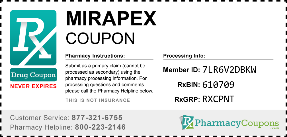 Mirapex Prescription Drug Coupon with Pharmacy Savings