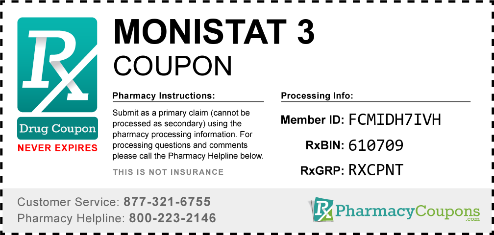 Monistat 3 Prescription Drug Coupon with Pharmacy Savings