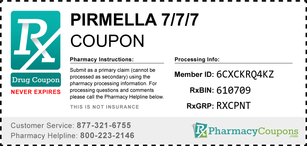 Pirmella 7/7/7 Prescription Drug Coupon with Pharmacy Savings