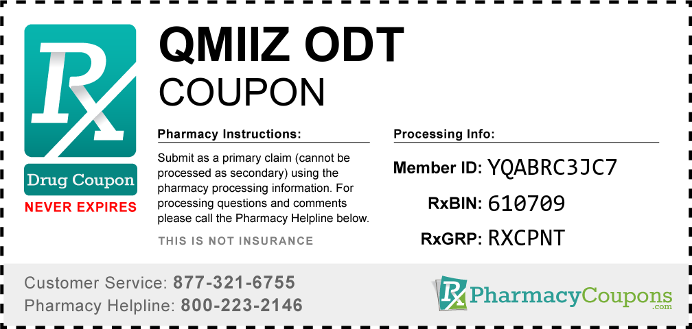 Qmiiz odt Prescription Drug Coupon with Pharmacy Savings