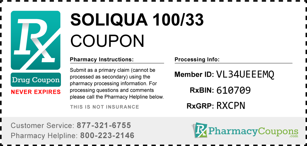 Soliqua 100/33 Prescription Drug Coupon with Pharmacy Savings