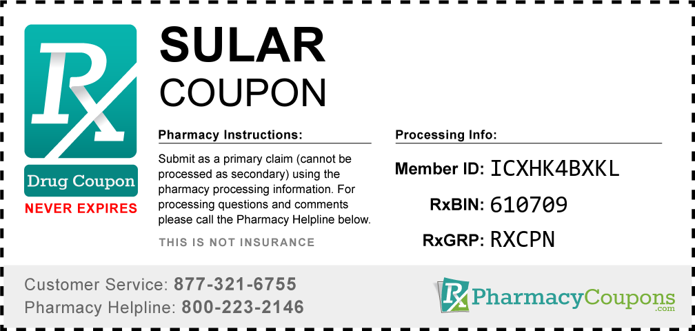 Sular Prescription Drug Coupon with Pharmacy Savings
