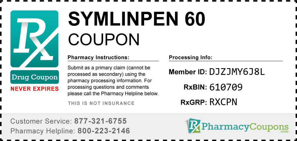 Symlinpen 60 Prescription Drug Coupon with Pharmacy Savings