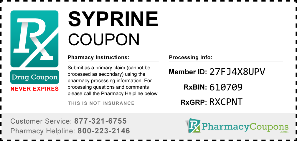 Syprine Prescription Drug Coupon with Pharmacy Savings