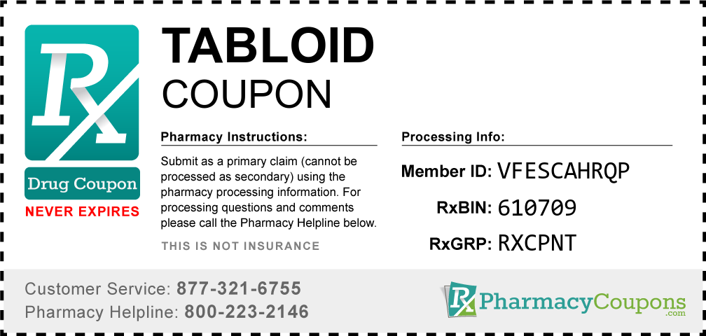 Tabloid Prescription Drug Coupon with Pharmacy Savings