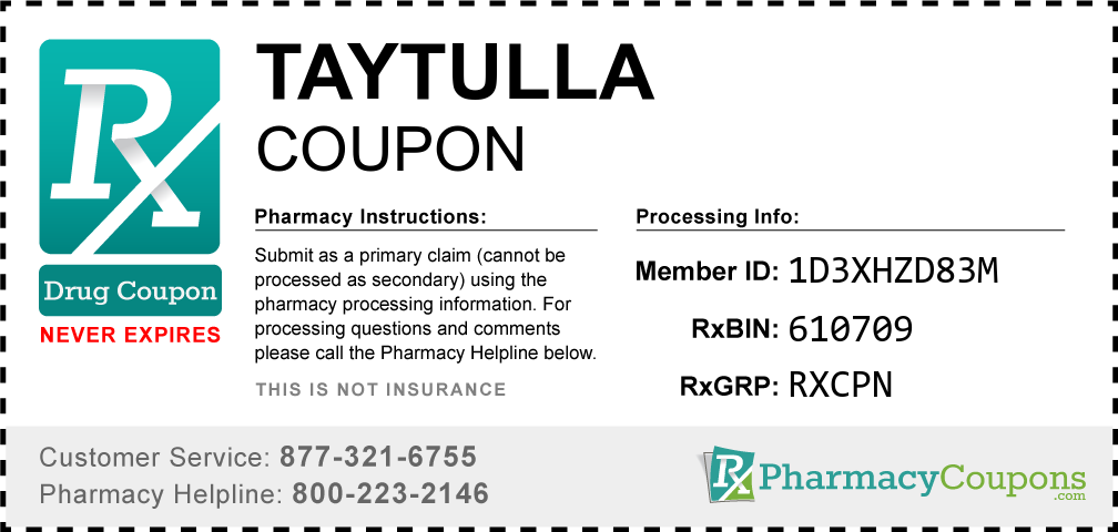Taytulla Prescription Drug Coupon with Pharmacy Savings