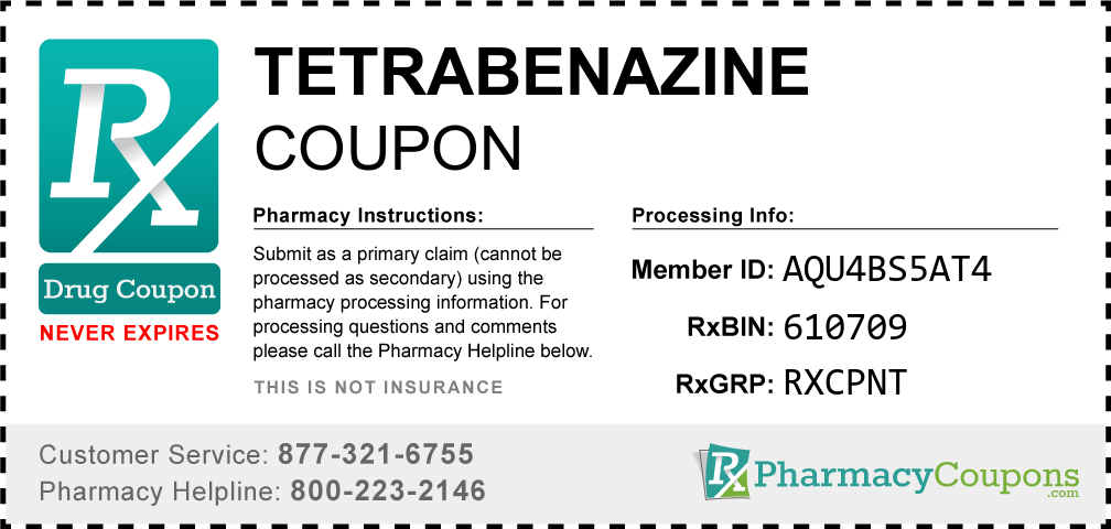 Tetrabenazine Prescription Drug Coupon with Pharmacy Savings