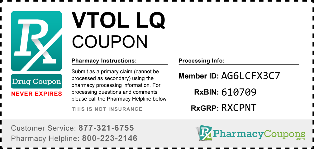 Vtol lq Prescription Drug Coupon with Pharmacy Savings
