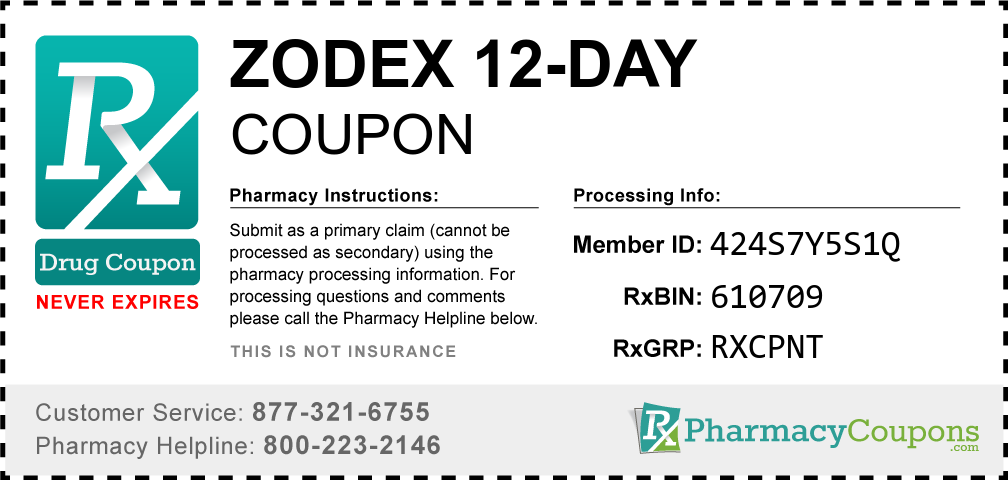 Zodex 12-day Prescription Drug Coupon with Pharmacy Savings